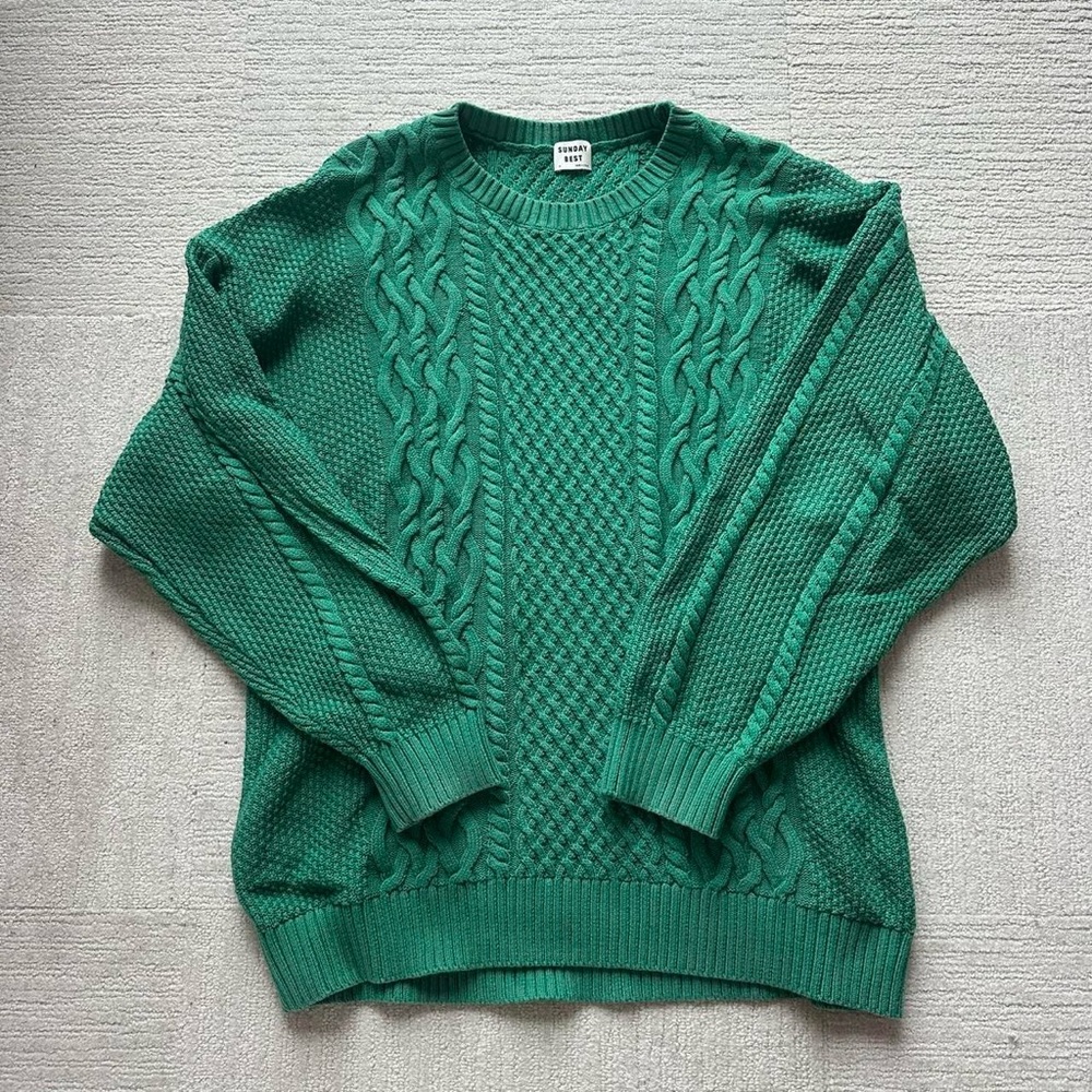 Aritzia Green Cable Knit Sweater